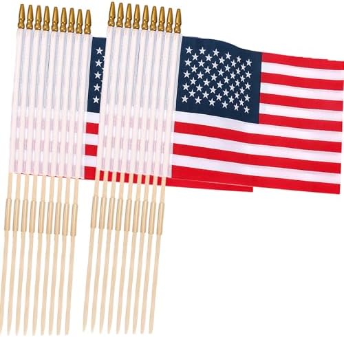24 Pack 12x18 Inch American Flags For outside, US Flags with Kid-Safe Spear Top, Pluggable ground Multi-Purpose wood Flagpole , Patriotic Decorations, Memorial Day, 4th of July decorations,Independence Day Patriotic Holiday Yard Garden Flags by Uelfbaby