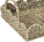 Household Essentials Seagrass Decorative Tray with Scalloped Edge, Handwoven Natural Wicker Organizer Basket with Handles & Iron Frame for Coffee Tables, Bathrooms & Countertops - Image 4