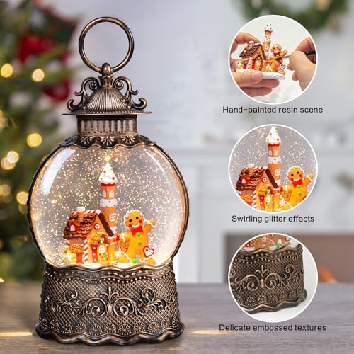 Christmas Snow Globes Lantern, Gingerbread Man Musical Snow Globes with Swirling Glitter Effects, USB/Battery Powered with 6-Hour Timer, Christmas Decorations - Image 6