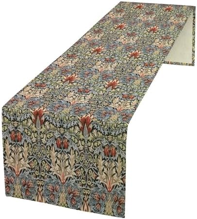 William Morris Style Plant Table Runner for Table Decor, Rustic Art Tree Lemon Vintage Botanical Printed for Kitchen Dining Room Living Room Farmhouse Party Holiday Decorate 13" x 120" by LIZIMI