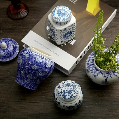 6 Pcs Small Blue and White Vases Chinoiserie Porcelain Vase, Novelty - Image 5