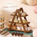3 Tier Serving Tray Cupcake Stand and Towers Serving Tray for Party Food Tray Farmhouse Serving Platter Decorative Tray Decor Dessert Display Set Tiered Tray Stand (Brown) - Image 3