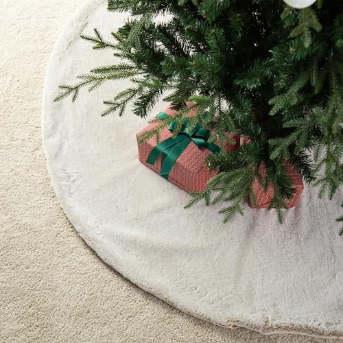 Glitzhome 60" D Oversized Milk Coffee Brown Christmas Tree Skirt, Reversible Faux Rabbit Fur/Korean Fleece Xmas Tree Skirt Mat,Holiday Tree Ornaments for Xmas Winter Happy New Year Home Decoration - Image 5