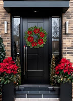 24" Artificial Wreath for Front Door Burgundy Red Magnolia Wreath Greenery for Wedding Christmas Housewarming Thanksgiving Farmhouse Mantel Door Decoration - Image 4