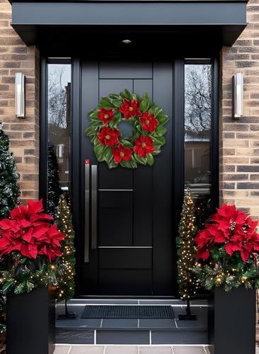 24" Artificial Wreath for Front Door Burgundy Red Magnolia Wreath Greenery for Wedding Christmas Housewarming Thanksgiving Farmhouse Mantel Door Decoration - Image 4