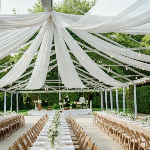8 Panels 5ft(W) x 20ft(H) Ivory Ceiling Drapes for Wedding Parties - Image 3
