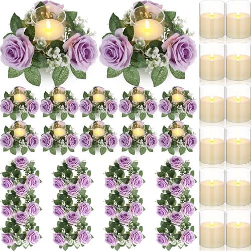 Yunlly 12 Pcs Rose Candle Rings with Candles Sets, Purple by Yunlly