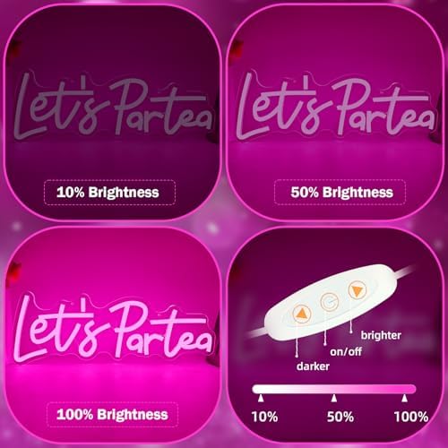 Lets Partea Neon Signs for Wall Decor Light Up Sign Lets Partea Neon Light Sign for Tea Party Decorations Dimmable Tea Led Signs for Bedroom Wall Tea Room Princess Tea Party Decorations Gift - Image 4