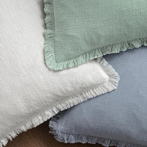 MIULEE Linen Fringe Decorative Lumbar Throw Pillow Covers Aqua Green 12x20 - Image 4