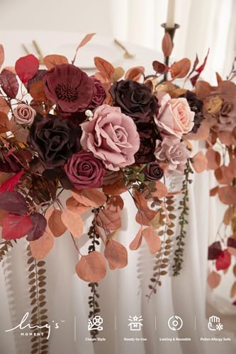 Ling's moment 9FT Eucalyptus and Willow Leaf Garland with White Flower, Handcrafted Wedding Sweetheart Table Centerpieces Head Table Decor Arch Backdrop Decorations for Wedding | Burgundy & Dusty rose - Image 3