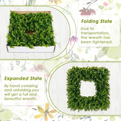 Square Wreaths for Front Door Decor Artificial Flower, 20" Boxwood - Image 6