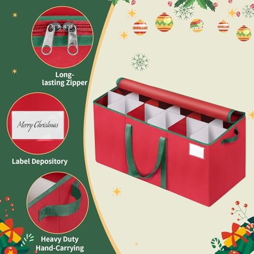 EverMerry Nutcracker and Figurine Collectibles Storage Box， Large Ornament Storage Organizer Stores Up to 12 Holiday Figurines-Carolers, Santa Figure, or Nut Cracker Ornaments (Red/15 Inches) - Image 3
