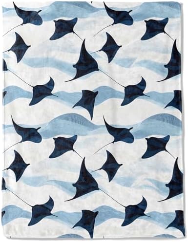 Cute Stingray Fleece Blanket - Lightweight Soft Cozy Gifts Throw for Marine Life Lovers, Kids,Women,Manta Ray Blankets,Elegant Ocean-Inspired Design,Home Room Modern Decor 60x80in by AINORI