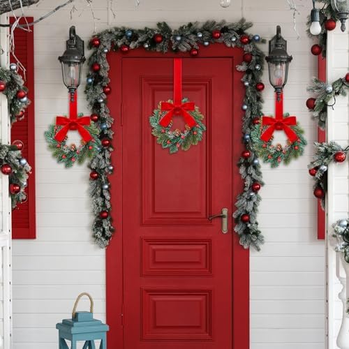Knitgrip 8 Pcs Mini Christmas Kitchen Wreath with Red Bow Pine Cone Decor - Image 6