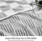 Snuggle Sac Checkered Throw Blanket for Couch,Reversible Soft Cozy Fluffy Blankets for Sofa Bedroom,Cute Lightweight Striped Throws for Women,Heather Light Grey,50x60 inches - Image 4