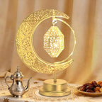 Lifnatty Ramadan Moon Lamp Decorations, Crescent Moon with Ramadan Lantern, Rotating Ramadan Table Lamp, Ramadan Decorations for Home, Eid Mubarak Decorations, Battery Operated Metal Eid Gifts - Image 6