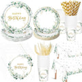 Potchen 452 Pcs Themes Party Supplies Decorations for 50 Guests, Paper Plates Napkins Cups Tablecloth Cutlery Straws for Birthday Baby Shower Party Decorations(Sage Green Gold,Birthday) by Potchen