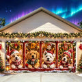 Cute Christmas Dogs Garage Door Banner Mural - Funny Puppies in Window Holiday Backdrop - Large 7x16ft Winter Holiday Outdoor Wall Decor - Durable Weatherproof Fabric Cover for Home Xmas Party by LEIWEIHOPE