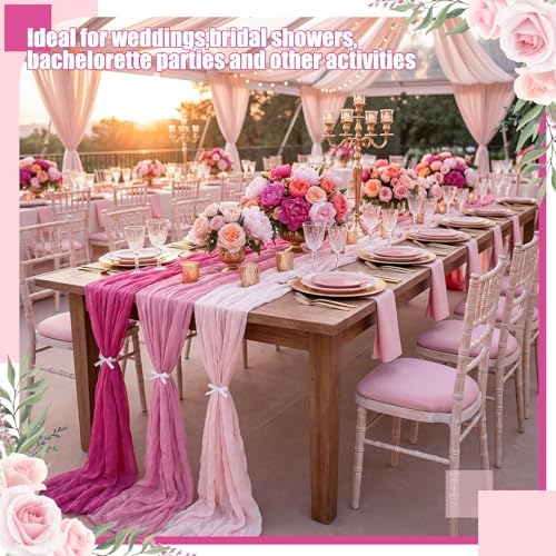 Remagr 12 Pcs Gradient Rose Pink Cheesecloth Gauze Table Runners - Image 3