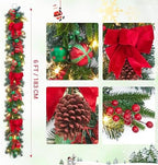 Garvee 6 Feet Christmas Garland with Lights for Mantle, Red Green - Image 3