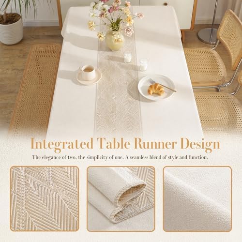 Nordic Faux Linen Tablecloth, Rectangle Modern Cream Beige Cover - Image 2