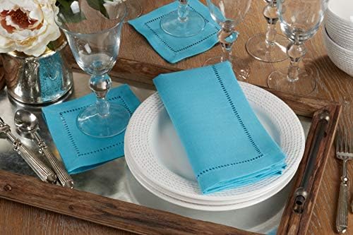 SARO LIFESTYLE Classic Hemstitch Cloth Napkins (Set of 12) - Elegant Everyday Dinner Napkins with Textured Fabric and Hemstitched Border for Dining Tables and Formal Entertaining, 22"x22", Turquoise - Image 4