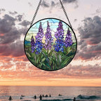 Purple Lupine Flowers Stained Glass Window Hanging Suncatcher Gift 15" - Image 5
