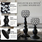 Black Crystal Candle Holders Set of 4(11.4" & 8.8") - Image 3