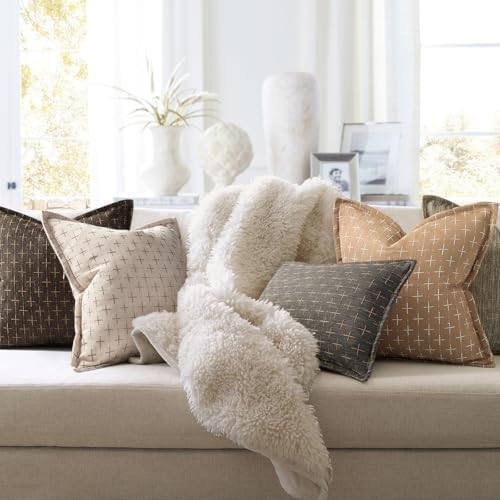 ZWJD Throw Pillow Pillow Covers 24x24 Set of 2 Soft Polyester Textured Pillow Covers with Stylish Flange Edge Cozy Farmhouse Throw Pillows for Couch Bed Sofa Living Room - Image 5