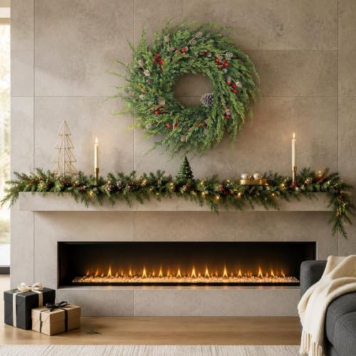 24" Artificial Christmas Cedar Wreath with Berry for Front Door Decoration - Image 3