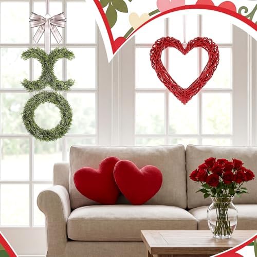Suncalla 39.4 Inch Valentines Day Wreath with Bow Artificial Greenery XO Valentine's Day Door Wreath Swag Sign for Indoor and Outdoor Porch Front Door Wall Mantels Fireplace Wedding Decor Gift - Image 5
