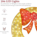 Best Choice Products 60in Pre-Lit Outdoor Christmas Wreath Decoration, LED Metal Holiday Decor for Home Exterior, Garden w/ 206 Lights, Bow - Gold/Red - Image 3