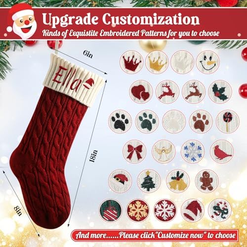 Personalized Christmas Stockings,Custom Embroidered Name & Monogram Knit Stockings for Kids,Family - Intertwined Cable Knit 18" Christmas Stocking for Fireplace Holiday Decor(5 Pack) - Image 4