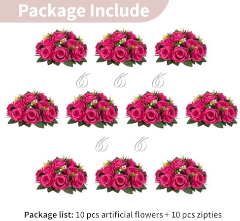 NUPTIO Flower Ball for Table Centerpieces: Hot Pink Artificial Rose - Image 7