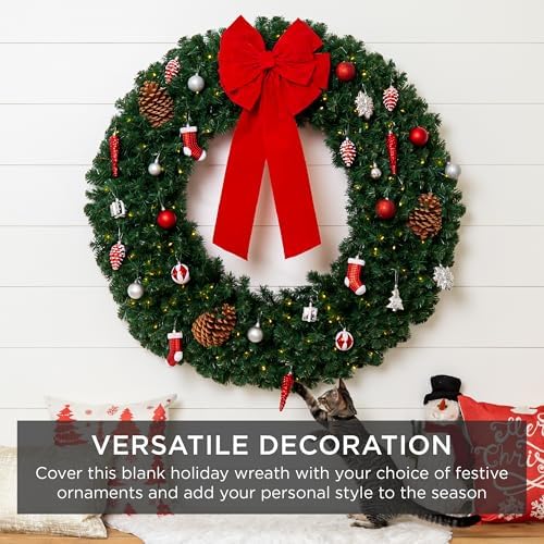 Best Choice Products 24in Large Artificial Pre-Lit Fir Christmas Wreath Holiday Accent Decoration w/ 50 LED Lights, 100 PVC Tips - Image 3