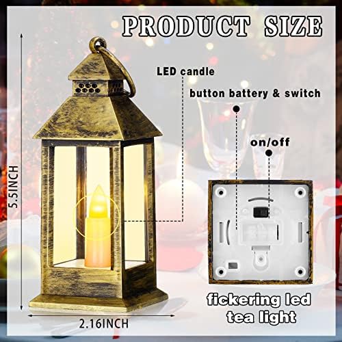 Hoolerry 24set Mini Lantern with LED Candle Halloween Wedding Decor, Bronze - Image 2