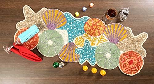 Lightnpro Seashell Hand Beaded Needlework Decorative Orange Blue Table Runner for Christmas Easter Fall Harvest Halloween Thanksgiving - A Beautiful Complement to Your Table Décor - 13x36 Inch by Lightnpro