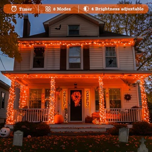 JMEXSUSS 400 LED Orange Lights for Halloween Decor, Plug in with Remote - Image 4
