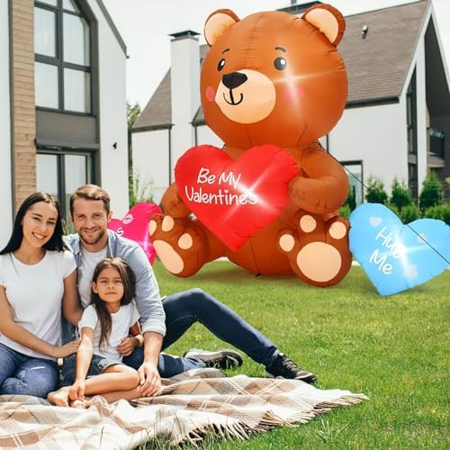 10 FT Valentines Day Inflatables, Blow Up Sitting Bear with Heart, Romantic Valentine's Day Yard Decorations with Build-in LED Lights for Anniversary Weddings Proposal Celebration Home Garden Decor - Image 4