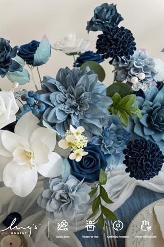 Ling's moment Artificial Wedding Flowers Combo, Dusty Blue & Navy, Deluxe - Image 3