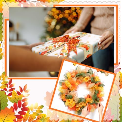 Yuefunny 10 Pcs Fall Ribbon 4 Mesh Ribbons 6 Burlap Wired Edge Ribbons - Image 5
