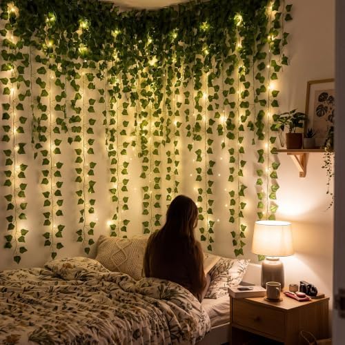 Knitgrip 24 Pcs Fake Vines with Fairy Lights for Room Artificial Ivy Vines - Image 4