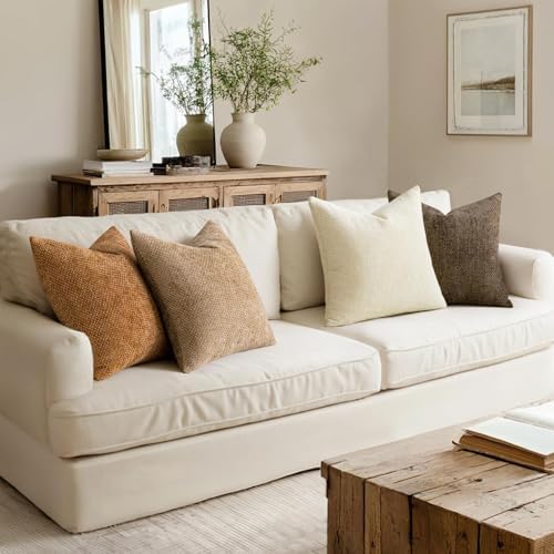 MIULEE Decorative Chenille Fall Euro Pillow Covers Brown 22x22 Pack of 4 - Image 5