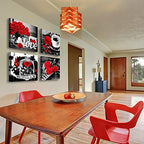DJSYLIFE Black and White Canvas Wall Art Red Bathroom Accessories 12" x 12" - Image 4