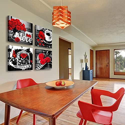 DJSYLIFE Black and White Canvas Wall Art Red Bathroom Accessories 12" x 12" - Image 4