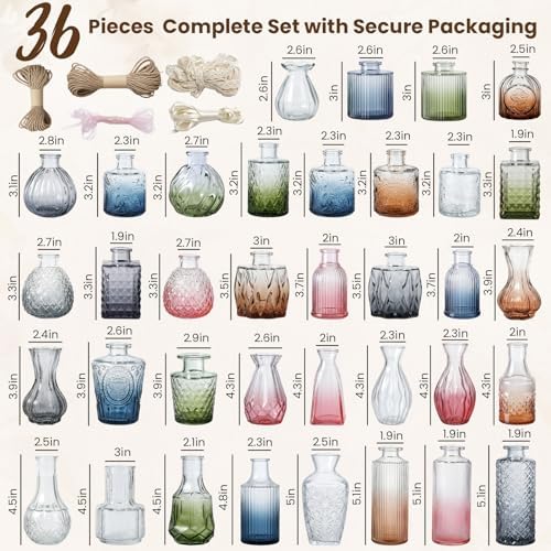 36Pcs Bulk Colored Glass Bud Vases Set,Mini Small Flower Vases for Wedding - Image 3