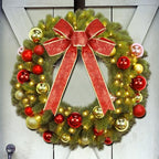 Juegoal 21 Inch Pre-Lit Christmas Wreath with Metal Hanger, Lighted Xmas Folded Wreath with 60 LED Lights, Red Bow and Colorful Balls, Battery Operated & Timer for Outdoor Home Window Wall Front Door - Image 6