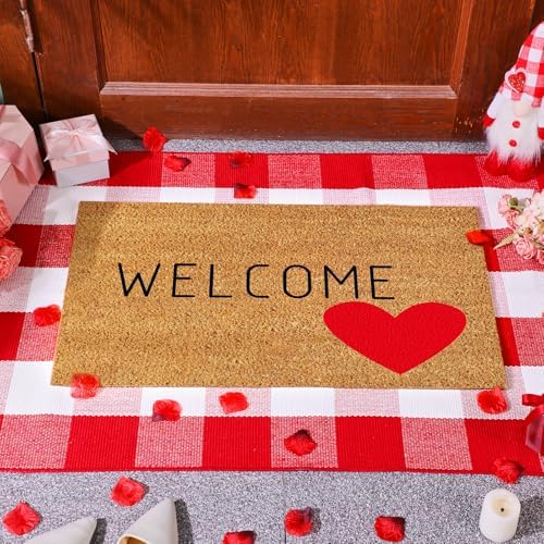 Moucuny 2 Pcs Valentine's Day Doormat Outdoor, Heart Welcome Rug, Non-Slip - Image 5