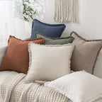 MIULEE Linen Fringe Decorative Fall Euro Throw Pillow Covers Dune 26x26 - Image 6