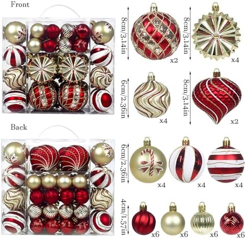 48 Pcs Christmas Balls Ornaments for Christmas Tree, Painted Shatterproof Plastic Decorative Baubles Hanging Ornaments for Xmas Tree Wreath Holiday Party Wedding Decoration, Gold Red - Image 2